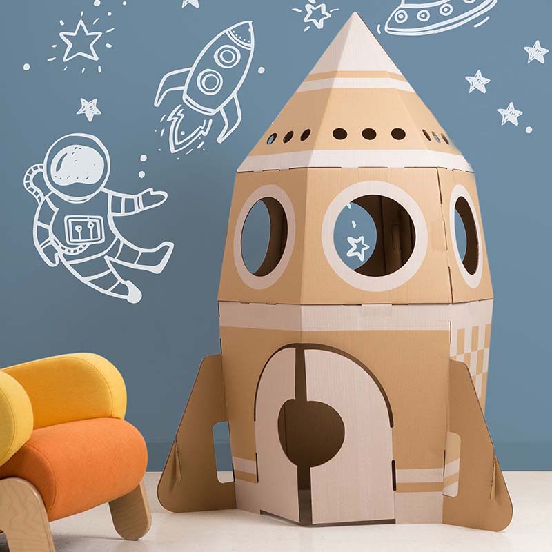 Cardboard Rocket DIY Game House Tent Toy Parent-Child Colored Children's Room Castle Assembled Room Paper Shelf