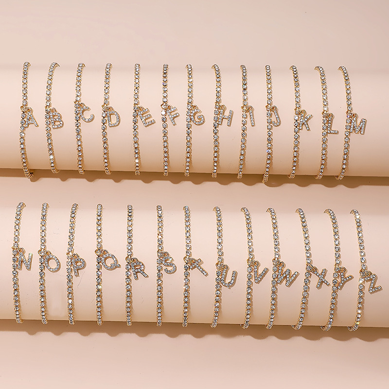 Europe and the United States cross-border hot rhinestone anklet female 26 English letters diamond foot ornaments summer holiday beach ankle ornaments