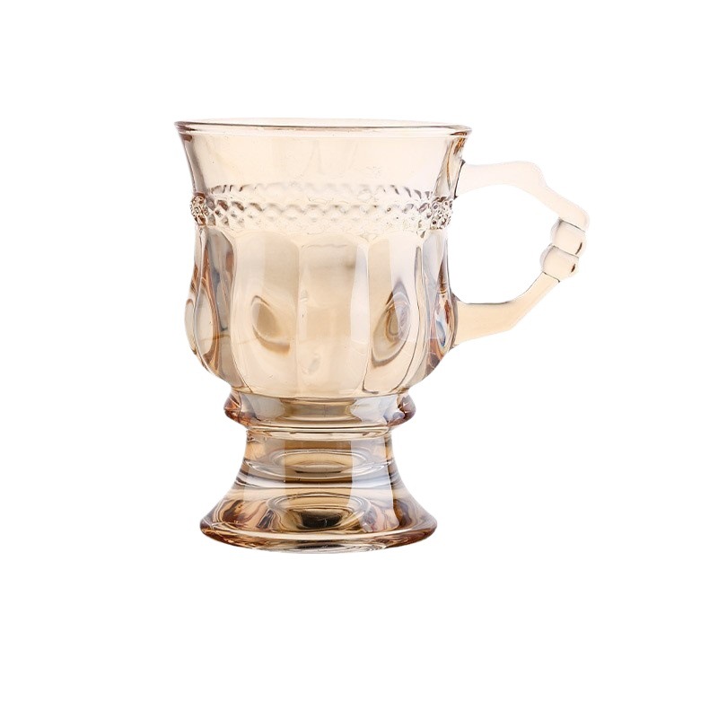 Ins Vintage Anaglyph Glass with Handlebar High-foot Amber Cup High-value Girl's Heart Accompanying Wine Cup Coffee Cup