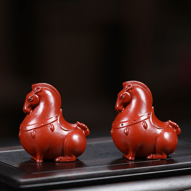 Yixing Purple Sand Tea Pet Handmade Dahongpao Sculpture Tea Tray Small Ornaments Zodiac Horse Tea Insect Tang Horse Tea Toy Accessories