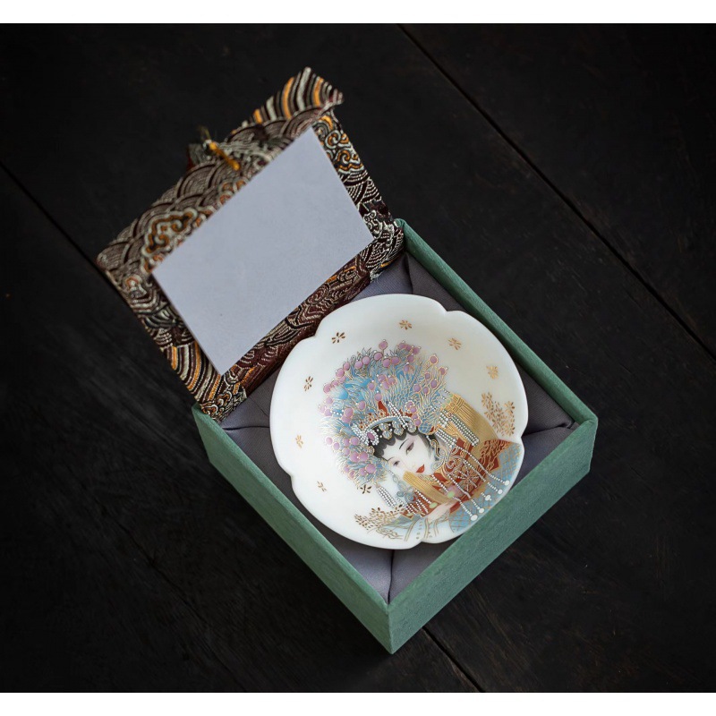 高端羊脂玉堆金龙凤茶杯个人主人茶杯白瓷茶道功夫茶具品茗杯茶盏