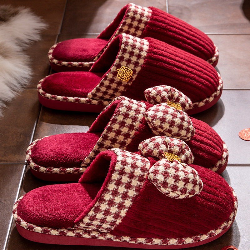Wedding Slippers Festive Red Pair 2024 New Winter Home Accompanying Wedding Couple Newlywed Cotton Slippers