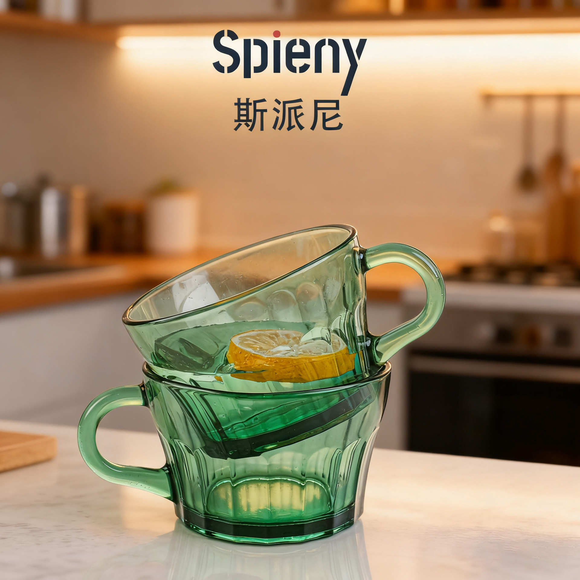 Spiny Qianchuan Lake Green Series High Borosilicate Glass Heat-Resistant Glass Cup Rice Bowl Deep and Shallow Plates Household Tableware Set