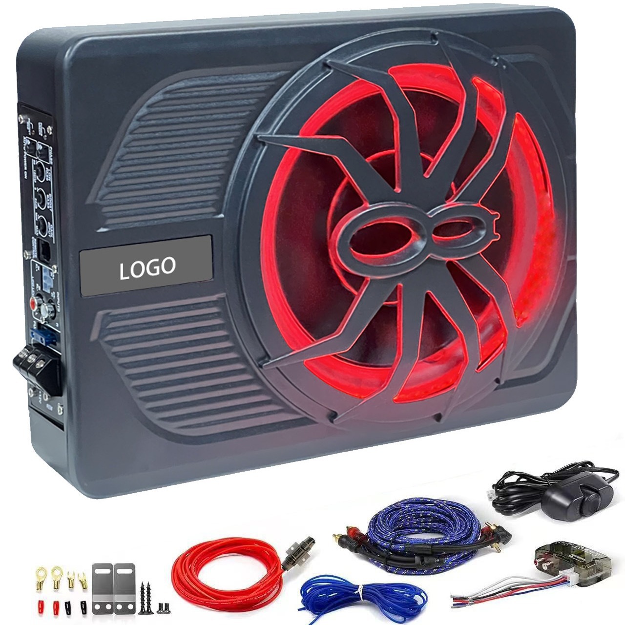 Cross-Border High-Power 10inch Colorful Lights Aluminum Alloy Car Audio Amplifier Active Ultra-Thin Seat-Mounted Car Subwoofer