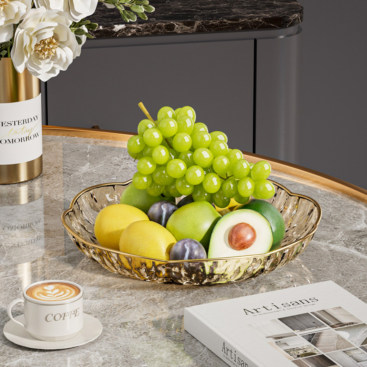 Household Fruit Tray, High-End Luxury Dried Fruit and Candy Display Tray, Living Room Glacier-Patterned Fruit Tray for Fruits and Vegetables