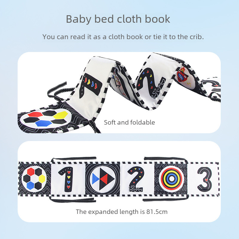 Cross-border export puzzle infant black and white color bed circumference ha ha mirror cloth book bed circumference early education toys