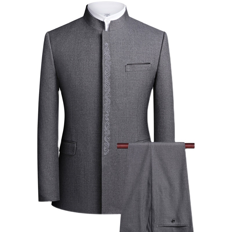 Men's Chinese-Style Stand-Collar Suit Set for Middle-Aged and Young Men, Dad's Tang Suit, Loose Plus-Size Zhongshan Suit