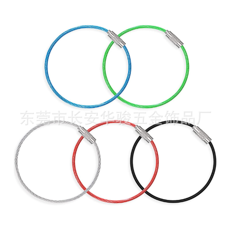Factory direct color multi-purpose coated steel wire key ring 304 stainless steel wire keychain tag lanyard