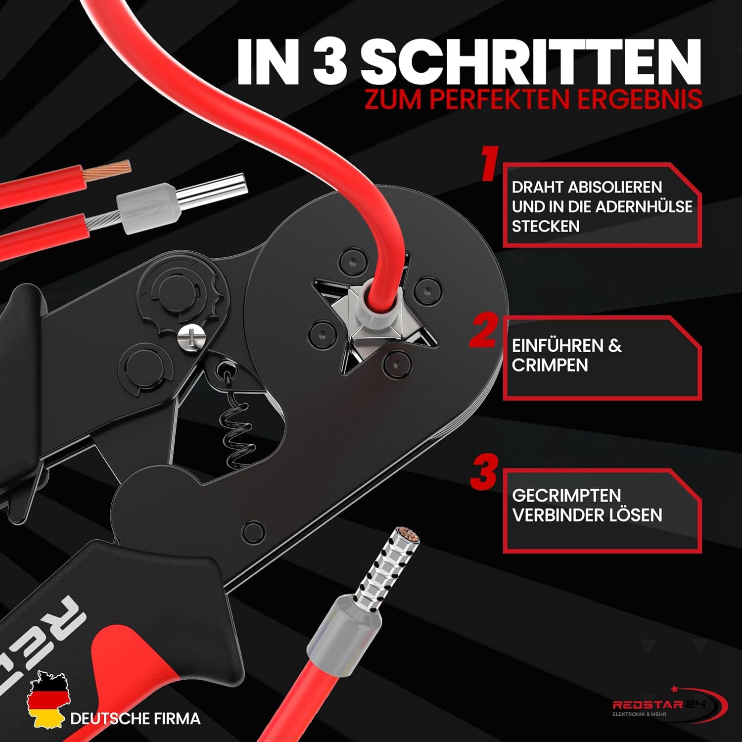 Redstar24 Crimpzange Set Mit 1200 Aderendhülsen - Selbstein