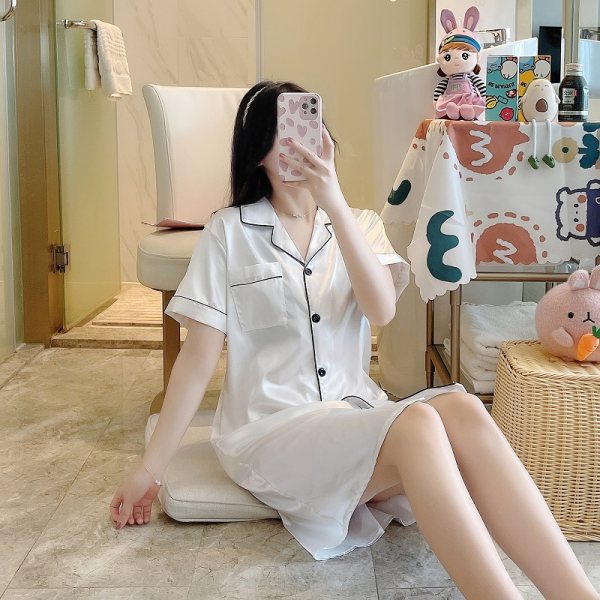 Foreign Trade Pajamas 2024 Women's Summer Solid Color Nightgown Loose Skirt Silk Loungewear