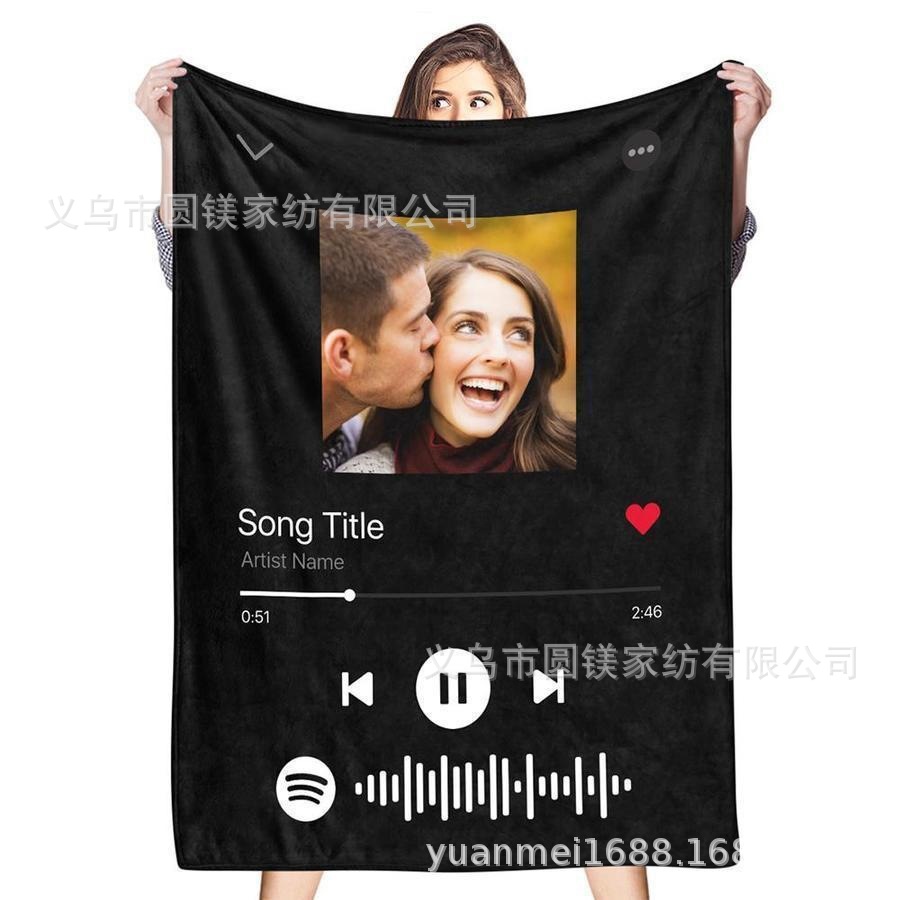 Spotify Music Code DIY Photo One Piece Custom Blanket Flannel Blanket Couple Holiday Gift Blanket