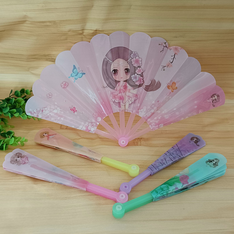 Small Handheld Folding Fan for Summer, Plastic Folding Fan for Students, Cute Barbie Princess Hand-Cranked Portable Mini Fan