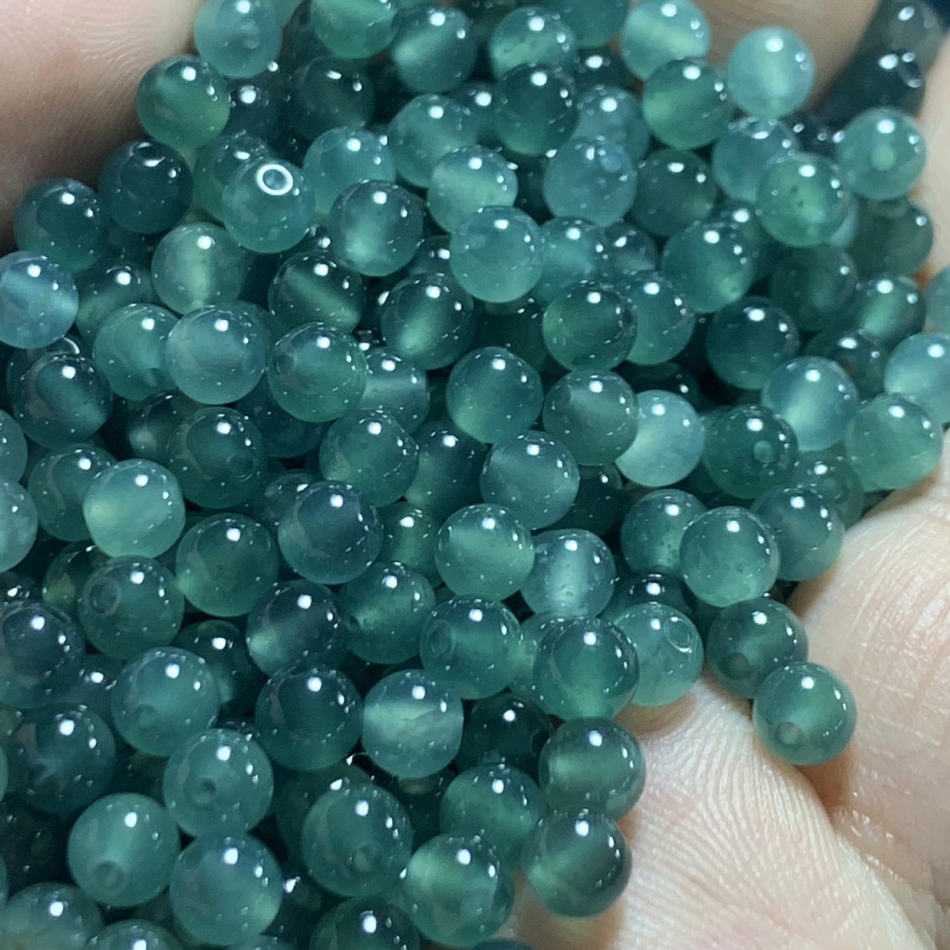 Natural A-Grade Jadeite Ice Old Blue Water Material Snowflake Cotton Round Beads Single Bead Rice Beads Large and Small Loose Beads Accessories DIY Wholesale