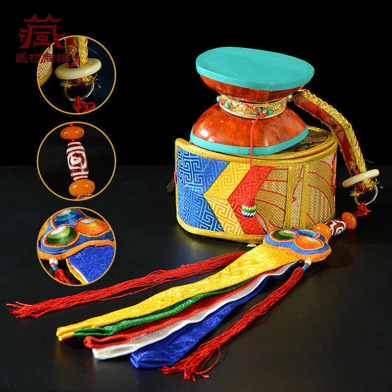 Imported from Nepal tambourine drum mulberry sheepskin Xizang square drum round drum pattern drum table top ornaments