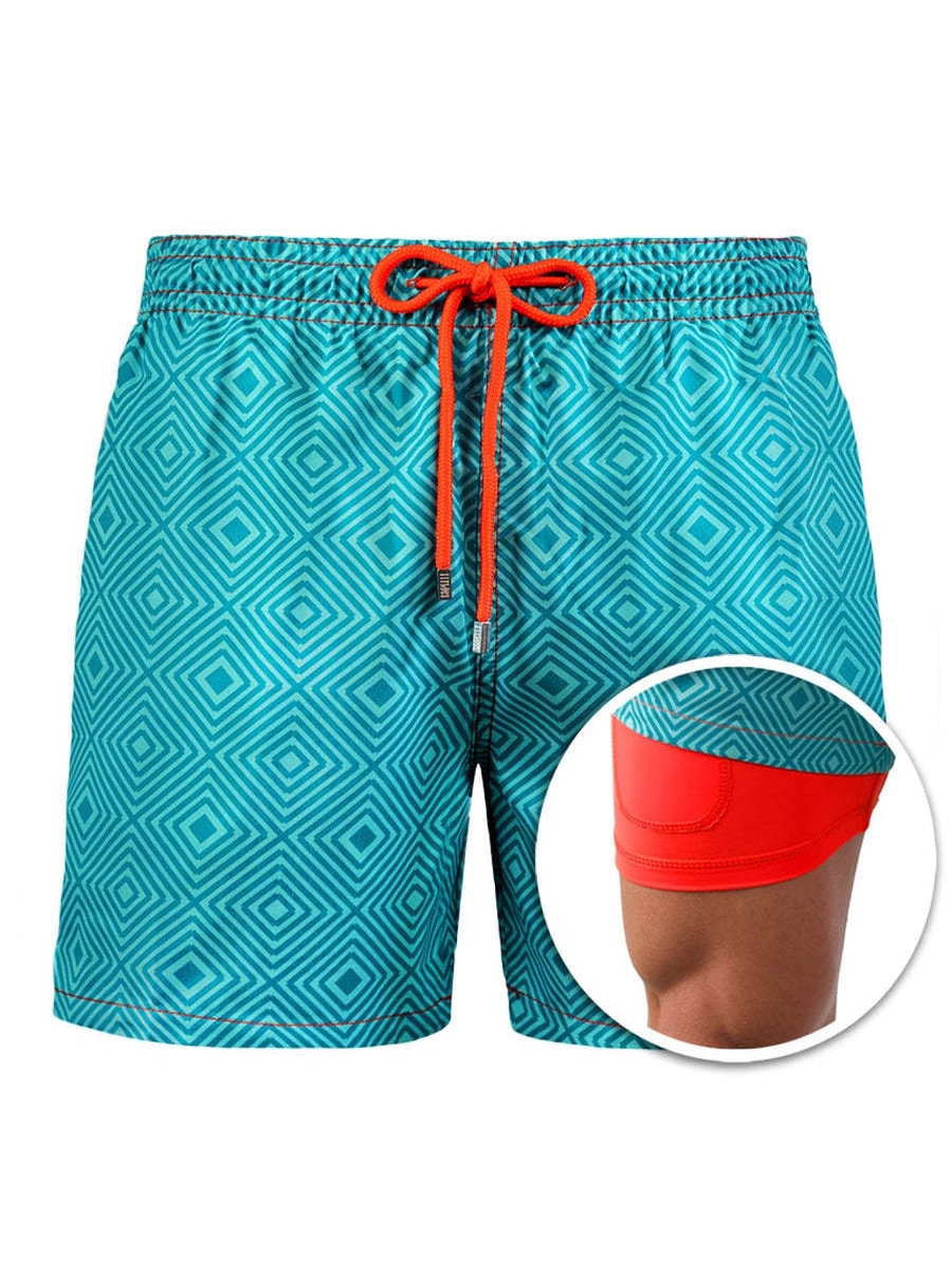 Cross-Border 2023 Summer European and American Men's Beach Shorts Sports Printed Double-Layer Shorts Product Upgrade Pocket Drainage