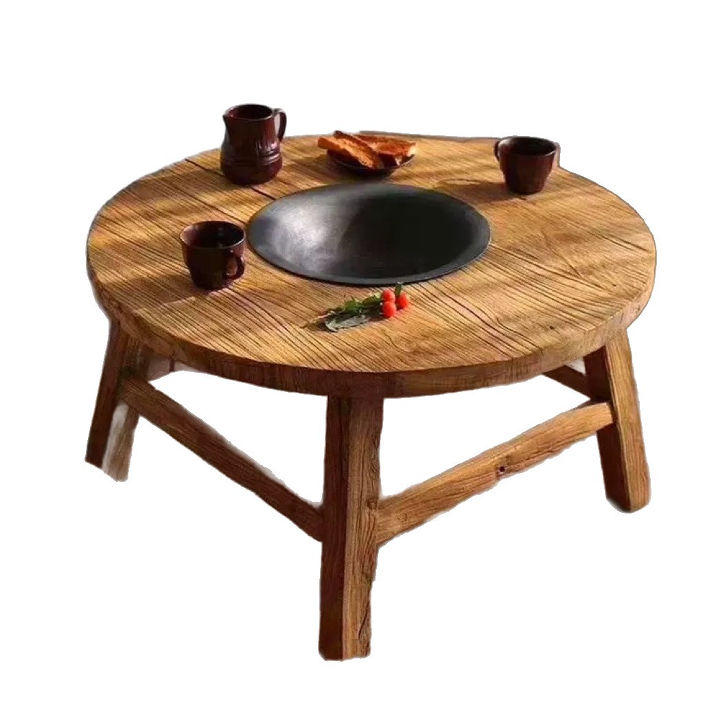 Surprise Style Old Elm Hot Pot Table Courtyard Balcony Zen Barbecue Tea Table Log Stove Tea Table Stove Table
