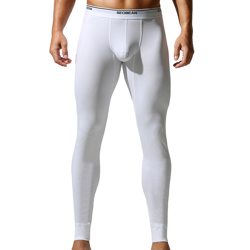 Seobean Men's Autumn Low Waist Slim Fit U Convex Pouch Base Layer Pants Comfortable Thin Cotton Warm Men's