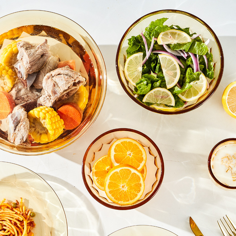 Terefik Amber Household Heat-resistant Glass Tableware Set Diamond Transparent Glass Bowl Amber Dishes