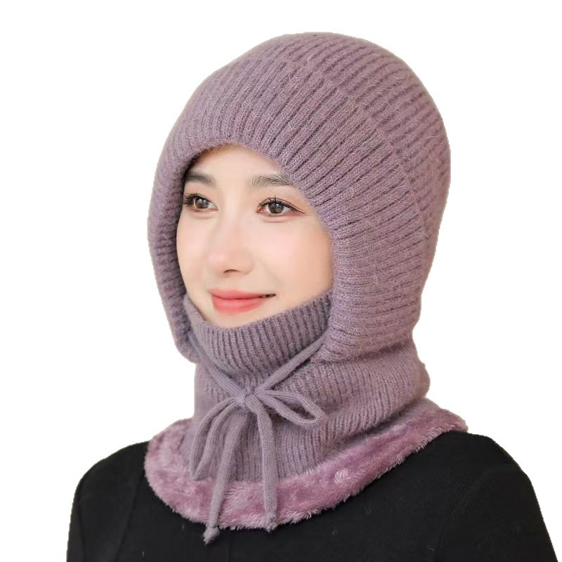 Winter Warm One-Piece Hat, Mask, Hat, Neck Scarf, One-Piece Woolen Hat, Elderly Women's Cold-Proof Ear Protection Knitted Hat