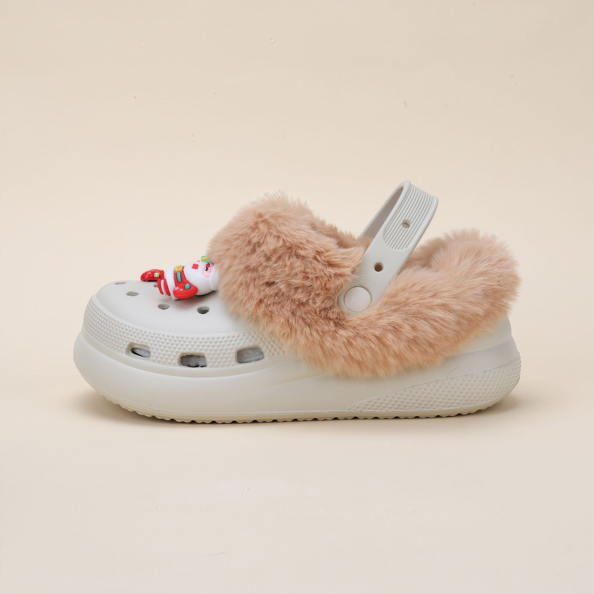 Croc Shoes with Fleece Lining and Thickened Heel, Featuring a High-Density Wool Plush Cotton Insole, Detachable for Autumn and Winter