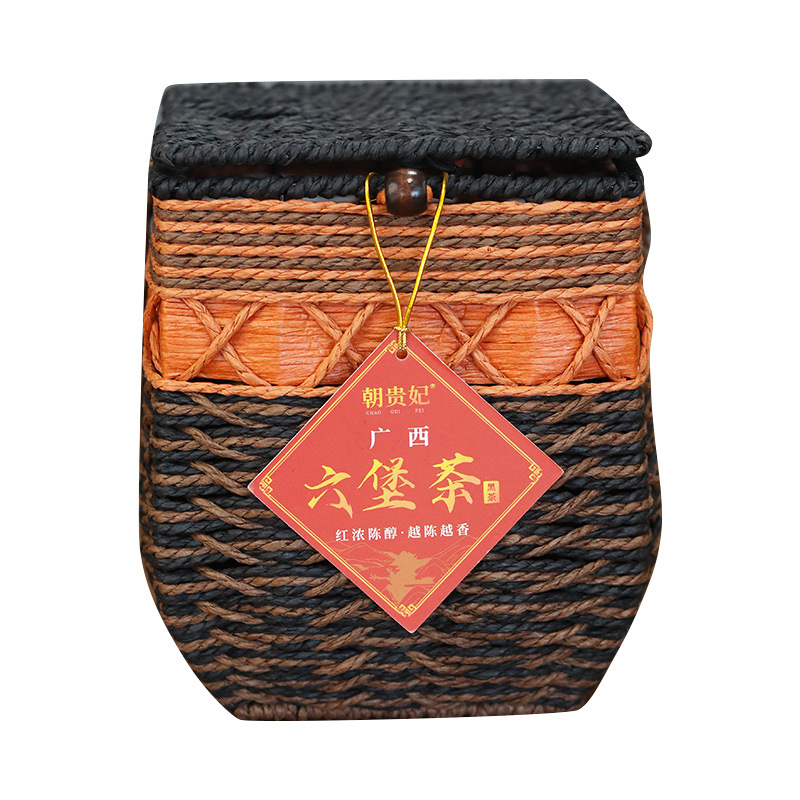 Guangxi Liubao tea Wuzhou super aged Liubao tea black tea loose tea gift box bamboo basket basket 500g tea wholesale