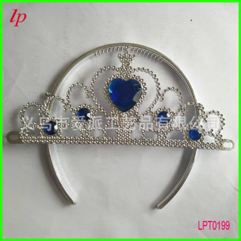 Frozen-Themed Children's Plastic Crown, Blue Five-Diamond Peach Heart Princess Crown, Frozen Crown