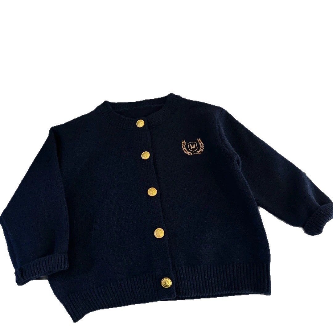 Spring and Autumn Preppy Style Children's Cardigan Boys and Girls Knitted Sweater Jacket Toddler Embroidered Stylish Spring Coat Trendy