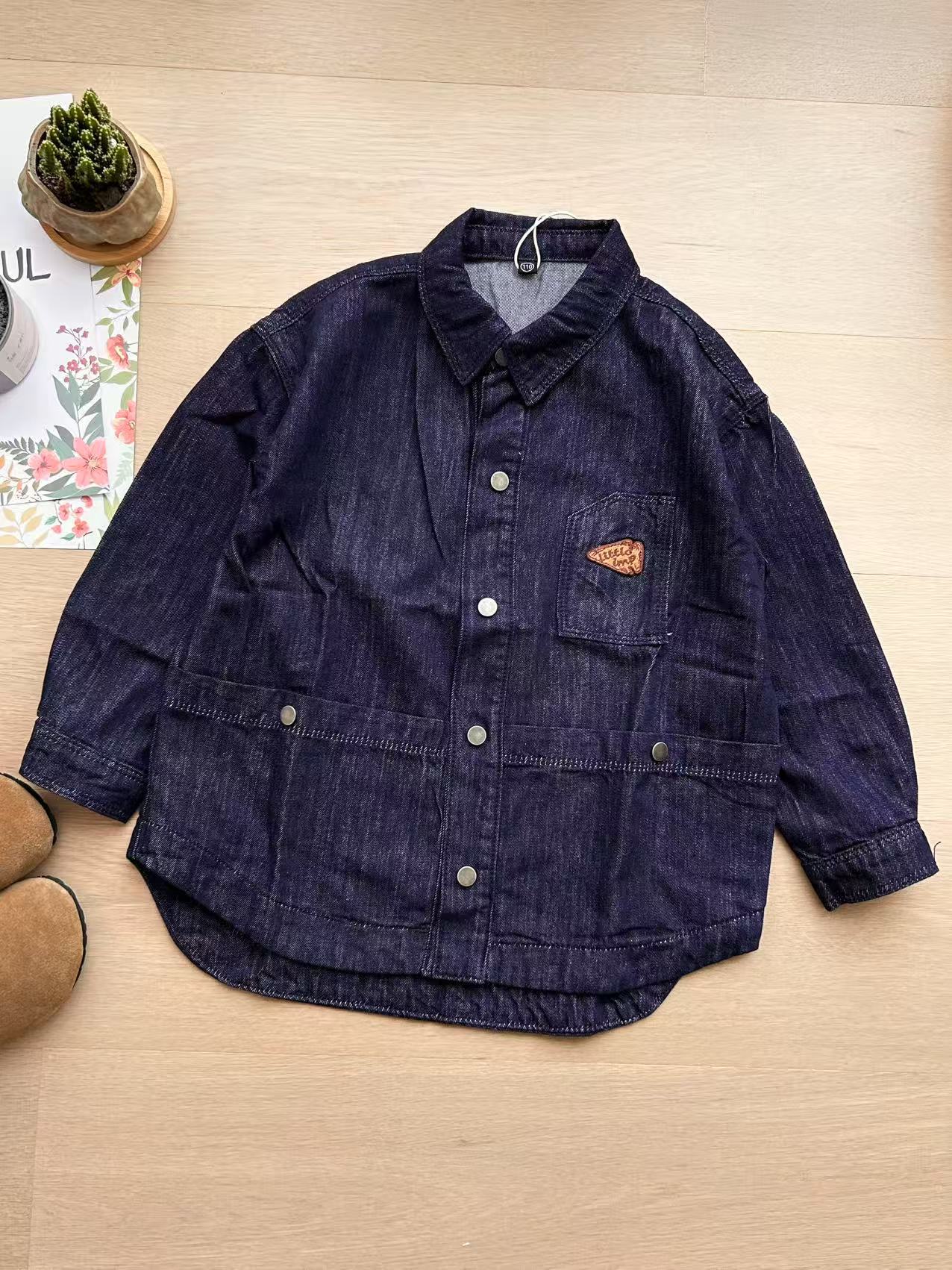 In-Stock 2025 Autumn and Winter Original Men's and Women's Children's Retro Dark Blue Non-Fading Multi-Pocket Soft Denim Shirt Jacket