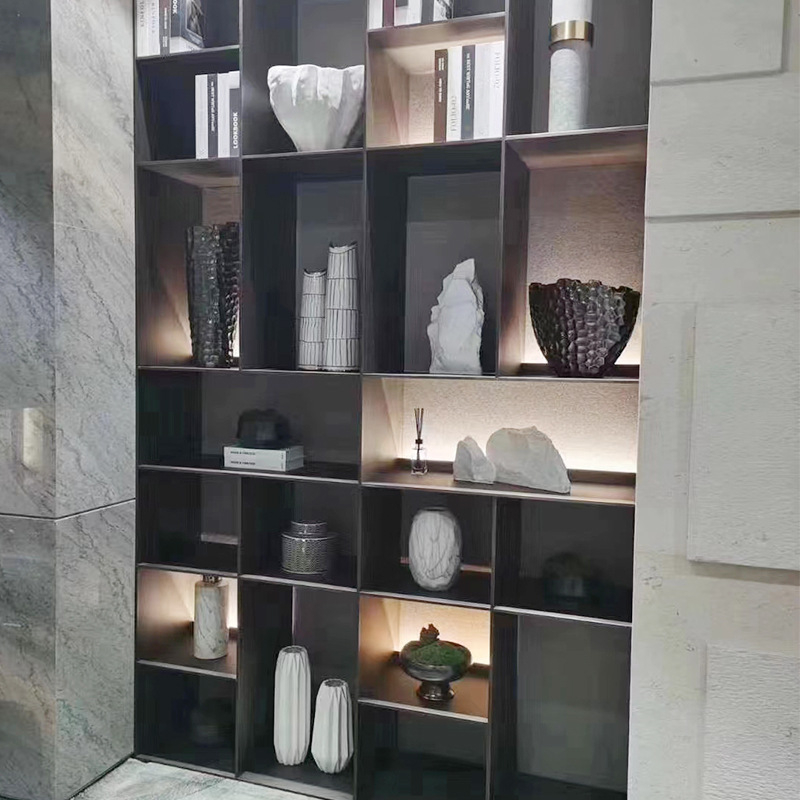 Simple and Luxurious Stainless Steel Tv Niche, Full-Wall Bookcase, Office Living Room Decorative Cabinet, Floor-Standing Steel Cabinet Niche