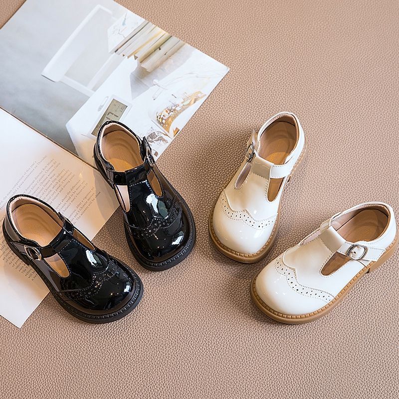 Girls' Small Leather Shoes Spring & Fall New Flats British Style Genuine Leather Black Leather Shoes Baby Girls Soft Sole Princess Shoes