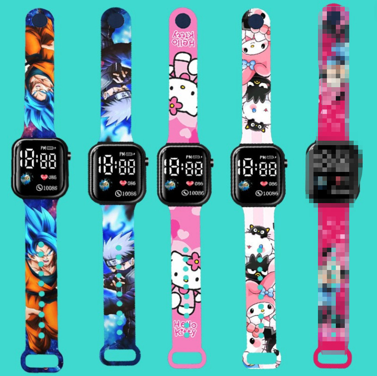 2023 new cartoon printed electronic watch fashion button LED electronic watch outdoor student children Square hand
