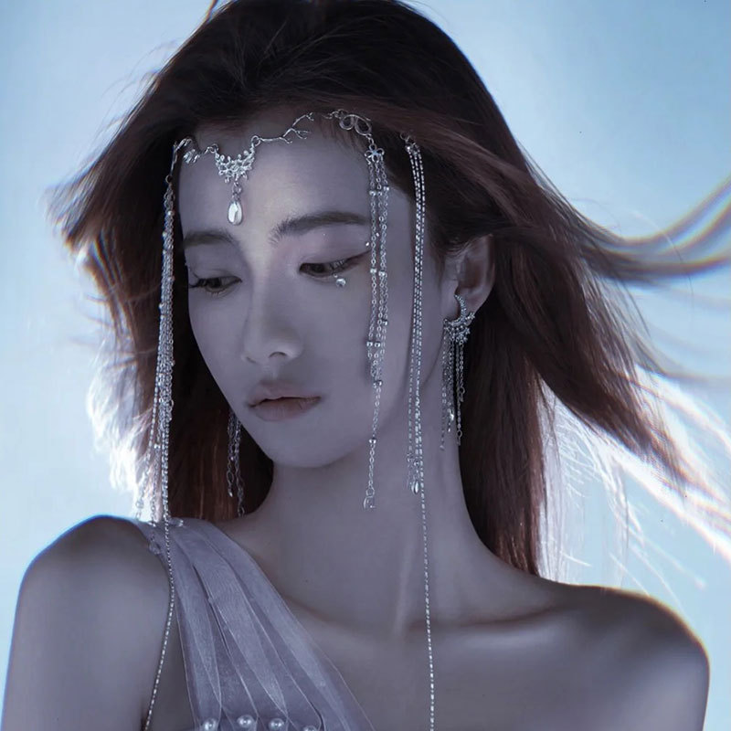 Vintage Water Drop Tassel Hairpin with Face Curtain and Forehead Decoration for Hanfu Traditional Style Hair Accessories