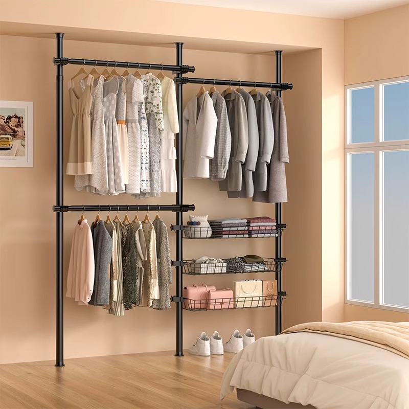 [Cross-border Hot Sale] indomitable wardrobe simple wardrobe punch-free floor-to-floor bedroom retractable storage rack