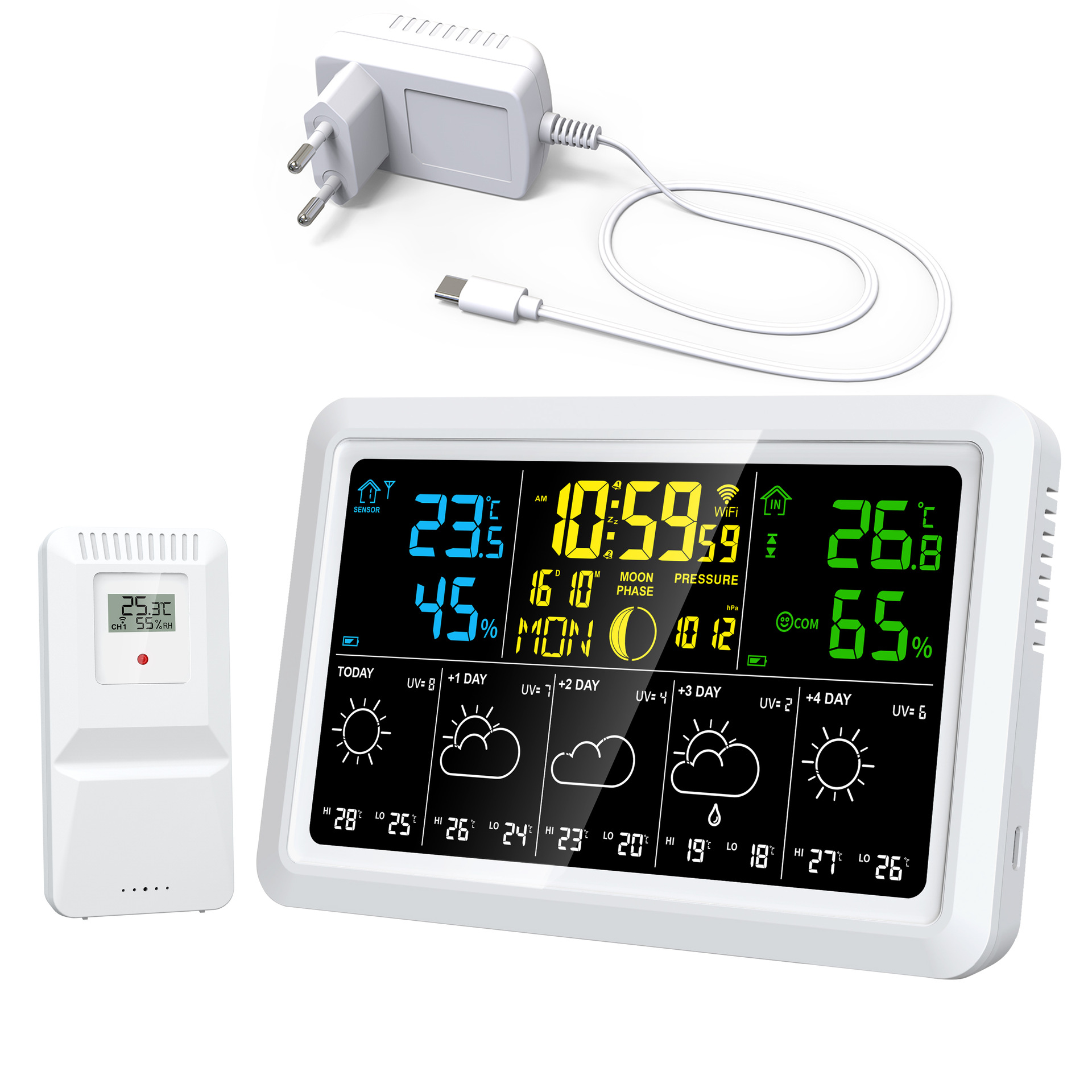 Tuya Wifi 5 Weather Forecast Indoor and Outdoor Temperature and Humidity Alarm Clock Color Screen Weather Forecast Wireless Tuya Weather Station