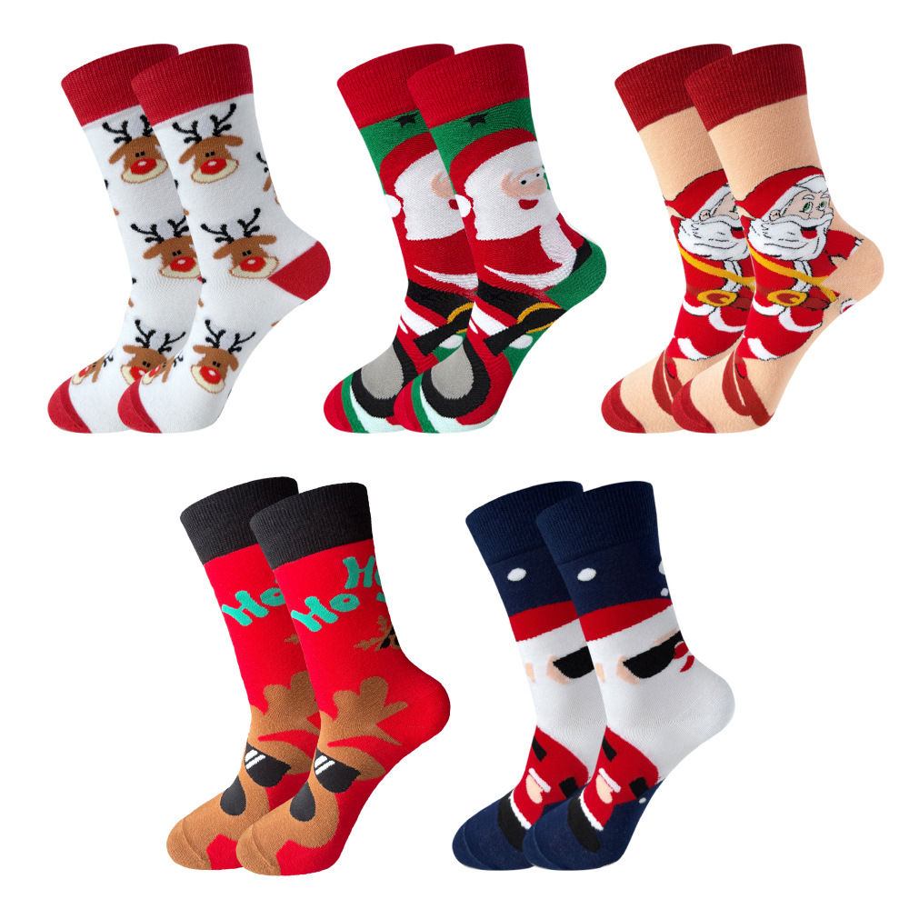 Cross-Border Export New Christmas Socks Snowman Santa Claus Elk Cartoon Mid-Calf Socks Men and Women European and American Christmas Socks