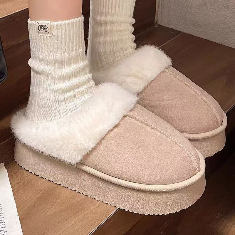Women's Cotton Slippers fleece-lined Thickened Slip-resistant Indoor Height-increasing Slippers for Men and Women Couple Slippers Women's Cotton Slippers