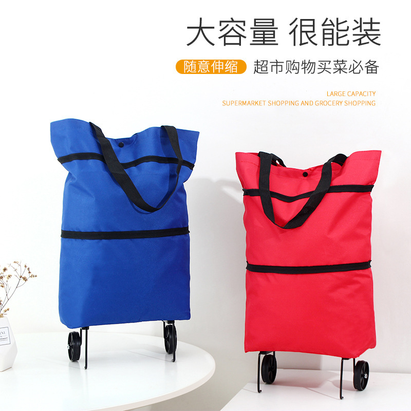 Oxford Cloth Wheeled Bag Folding Shopping Bag Trolley Bag Grocery Cart Small Cart Grocery Tote Bag