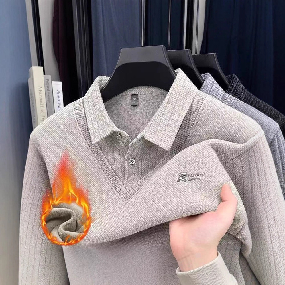 Модный флисовый свитер из искусственного материала с утеплением, новый универсальный теплый верх для мужчин на осень и зиму