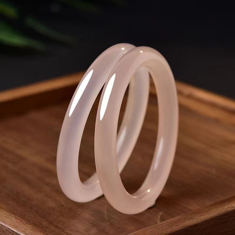 Factory wholesale natural Afghan jade grapefruit powder bracelet women ice through lotus root starch champagne powder round jade bracelet