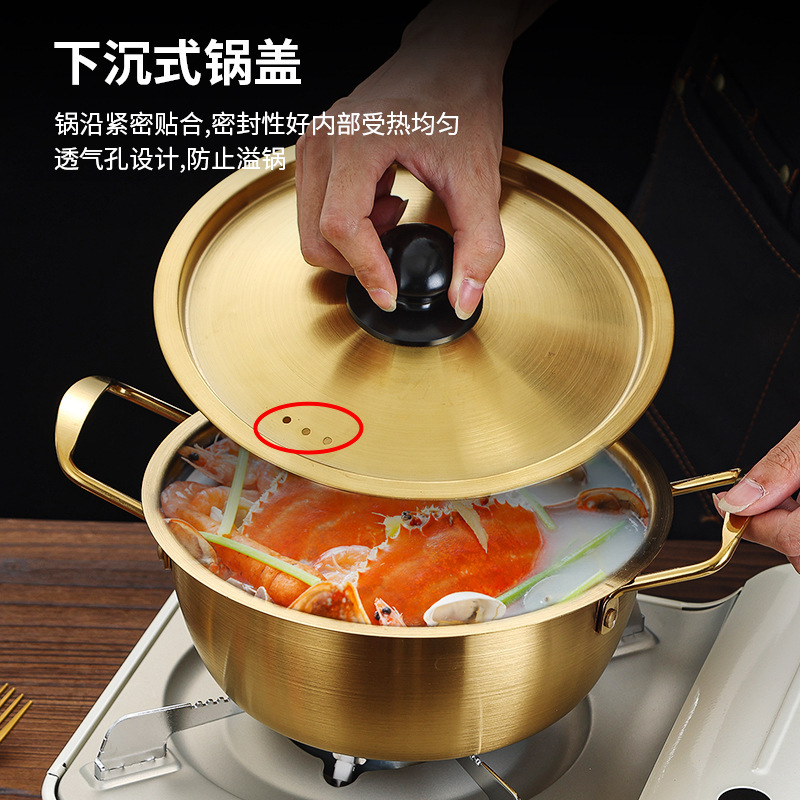Korean Instant Noodle Pot, Small Cooking Pot, Stainless Steel Double-Eared Soup Pot, Household Korean Ramen Pot, Induction Cooker, Small Noodle Pot
