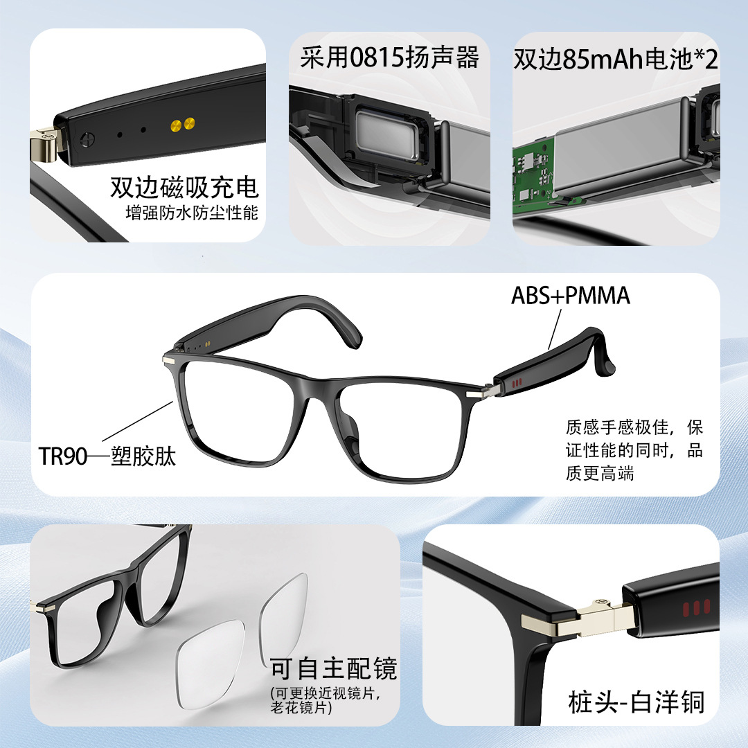 New High-Quality Ai Translation Smart Glasses, Music Calls, Noise Reduction, Meeting Records, Ultra-Long Battery Life Bluetooth Glasses