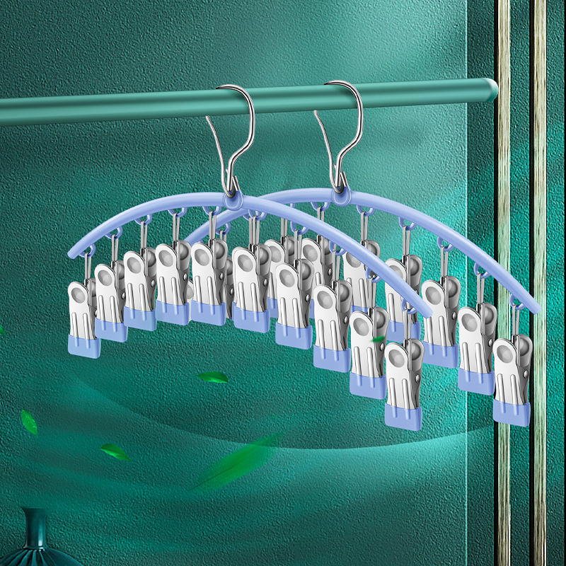 Curved Sock Rack with 10 Clips for Drying Socks, Clothes Hanger with Clips for Hanging Children's and Baby's Underwear and Socks, Ten-Clip Sock Rack