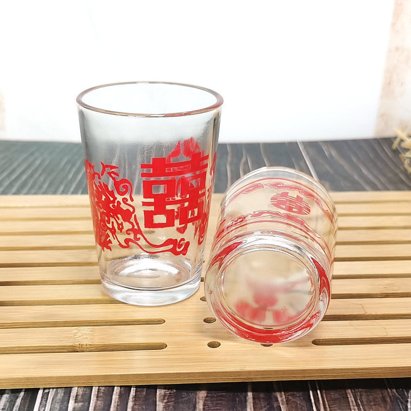 Printed glass white wine glass wedding Xi character wine cup spirits cup large capacity tea cup advertising