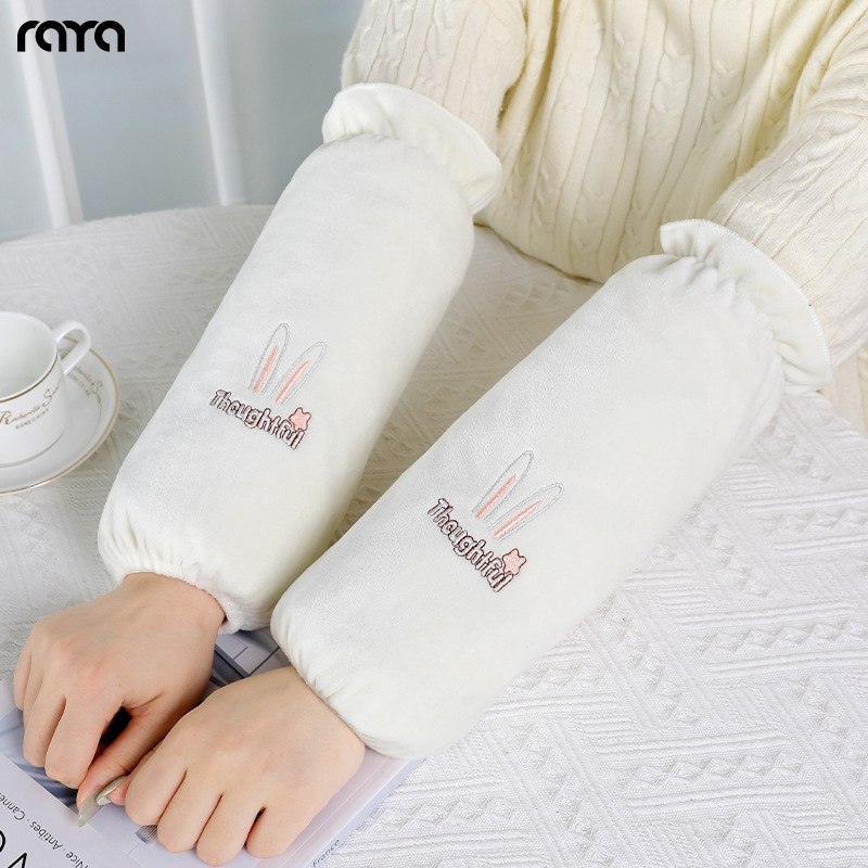 2025 New Cartoon Long Sleeves Autumn and Winter Women's Office Anti-Fouling Sleeves Cute Velvet Anti-Dirty Sleeves