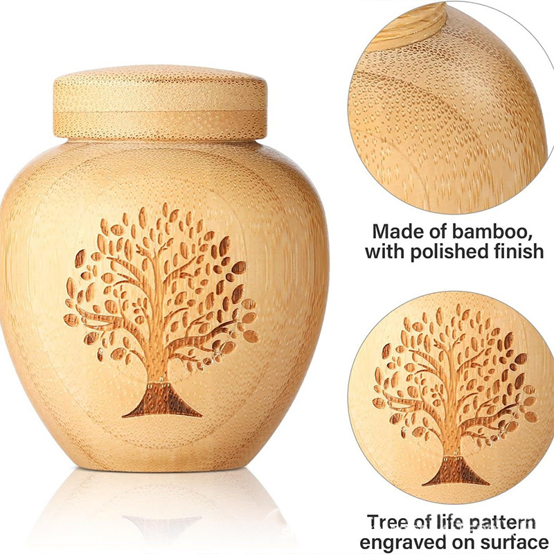 Cross-Border Wooden Pet Urn Pet Funeral Supplies Tree of Life Cat and Dog Coffin Solid Wood Urn with Lid