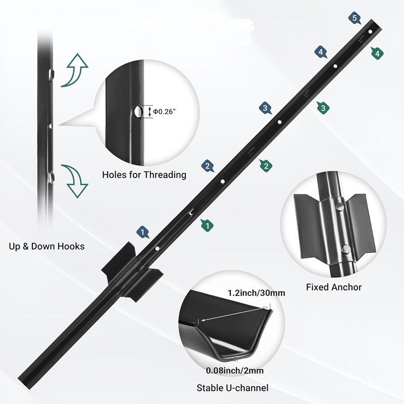 Metal Fence Posts, Wire Fence T-Shaped Posts, Lawn Garden Steel U-Shaped Posts, Fence Poles, Outdoor Light Sign Posts