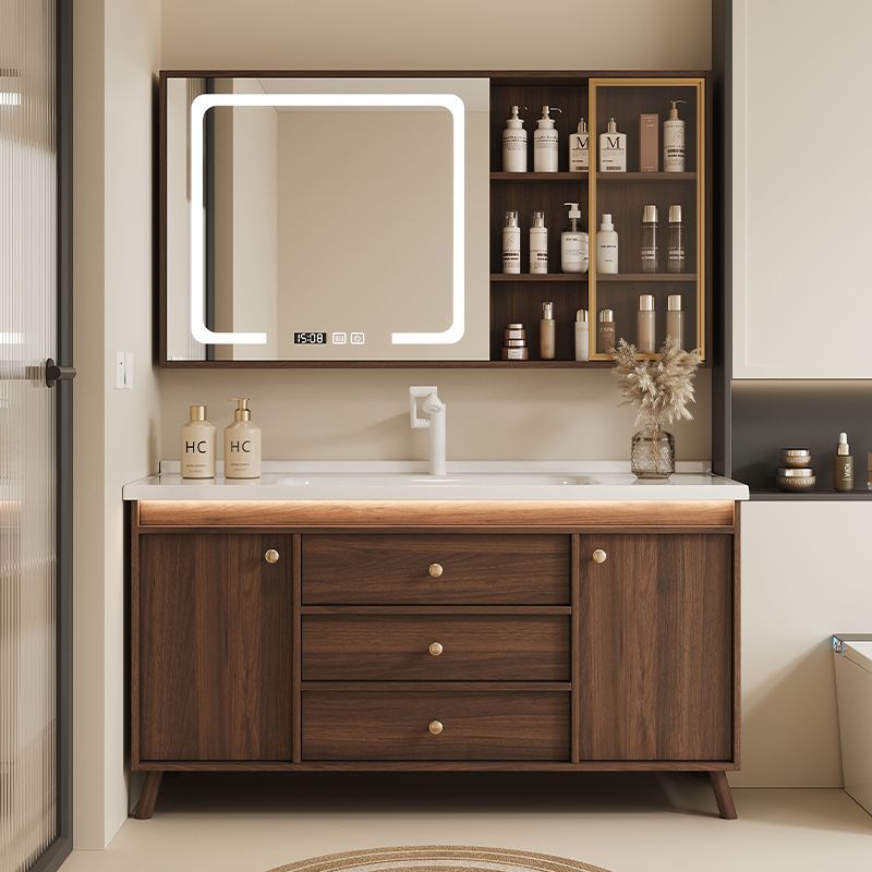 Walnut Washbasin Cabinet Combination Bathroom Bathroom Cabinet Ceramic Integrated Basin Washbasin Washbasin Bathroom Bathroom Cabinet
