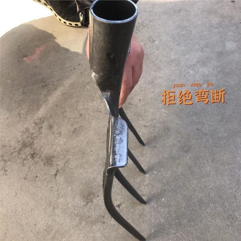 New type of one-piece four-tooth steel fork agricultural soil digging digging ground digging onion four thick thick thick manganese steel fork loose soil artifact