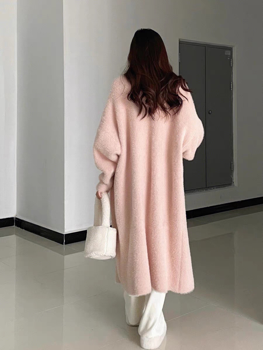 Soft Waxy Imitation Mink Knitted Cardigan 2025 New Autum Loose Large Size Lazy Style Mink Velvet Long Outwear for Women