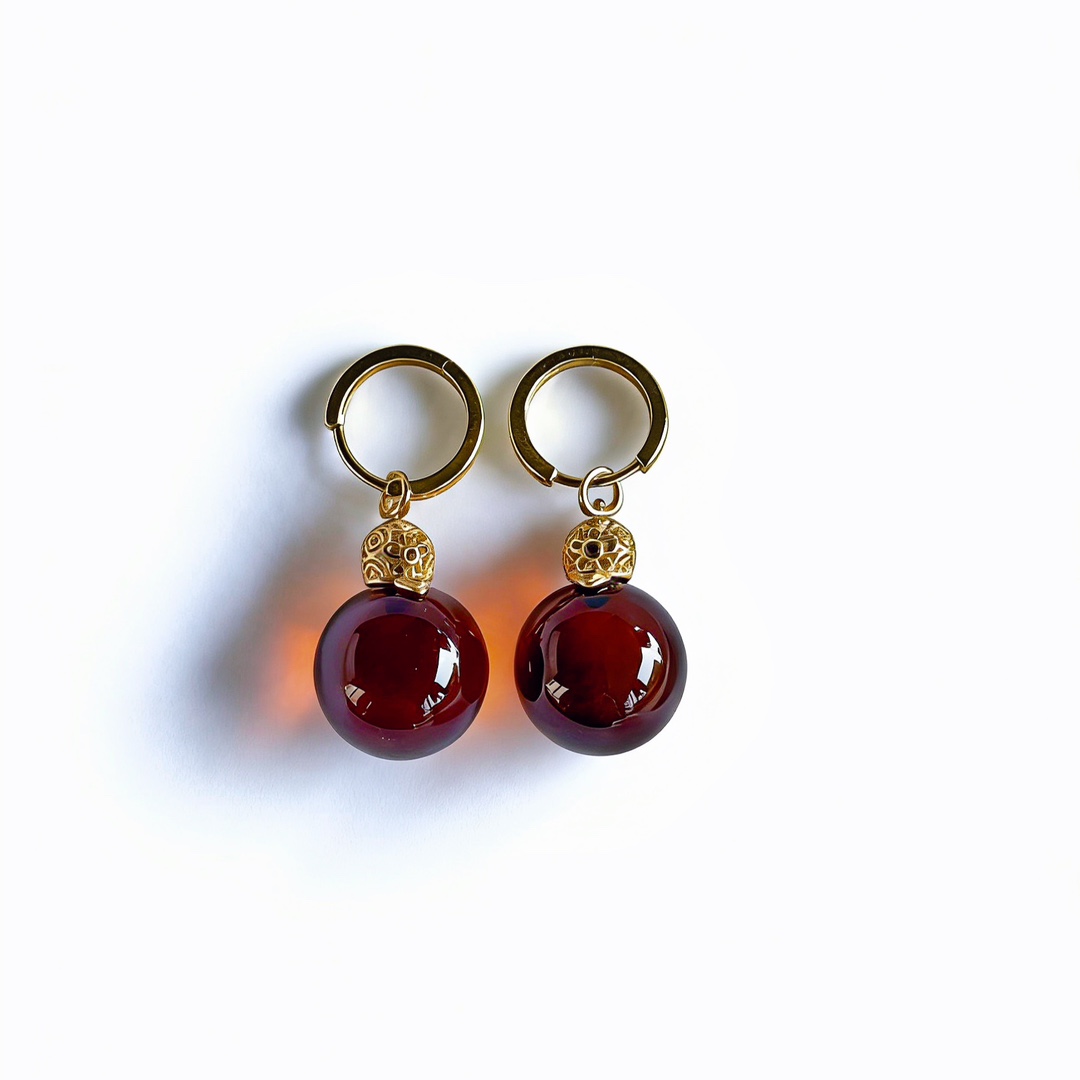 Gourd 14mm Mexican Red and Blue Amber S925 Silver Earrings 3A Water Purification High Quality Rare Variety